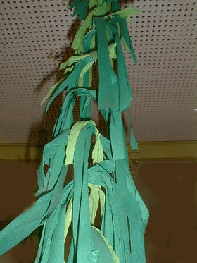 Finished garlands hanging from the ceiling