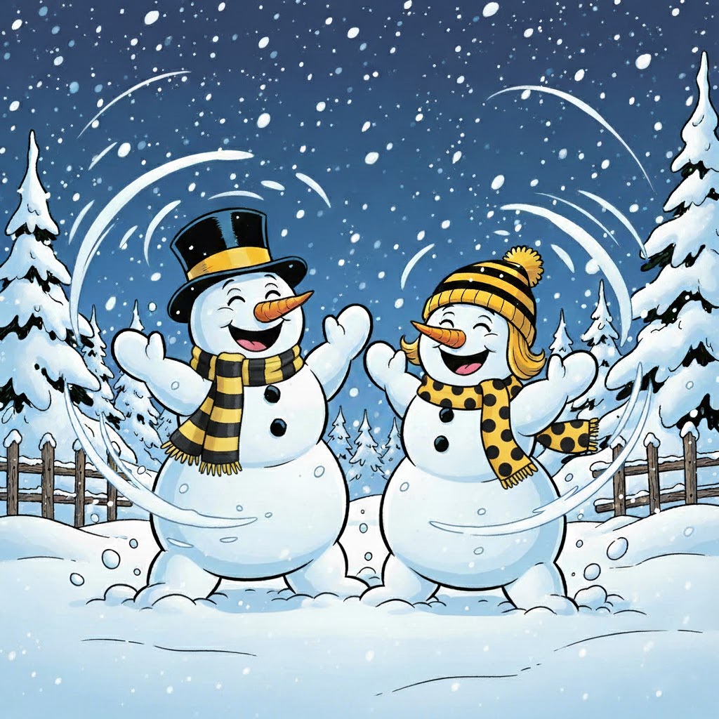 Rolletta y Rolli, dos figuras de nieve, en la nieve