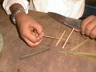 Cutting the soaked stems into the desired shape